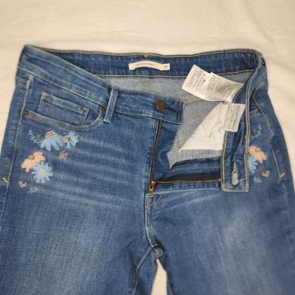 LEVI'S Mid Rise Skinny Floral Embroidered Jeans Size W31 L32 79% Cotton 19% Poly - Picture 11 of 16